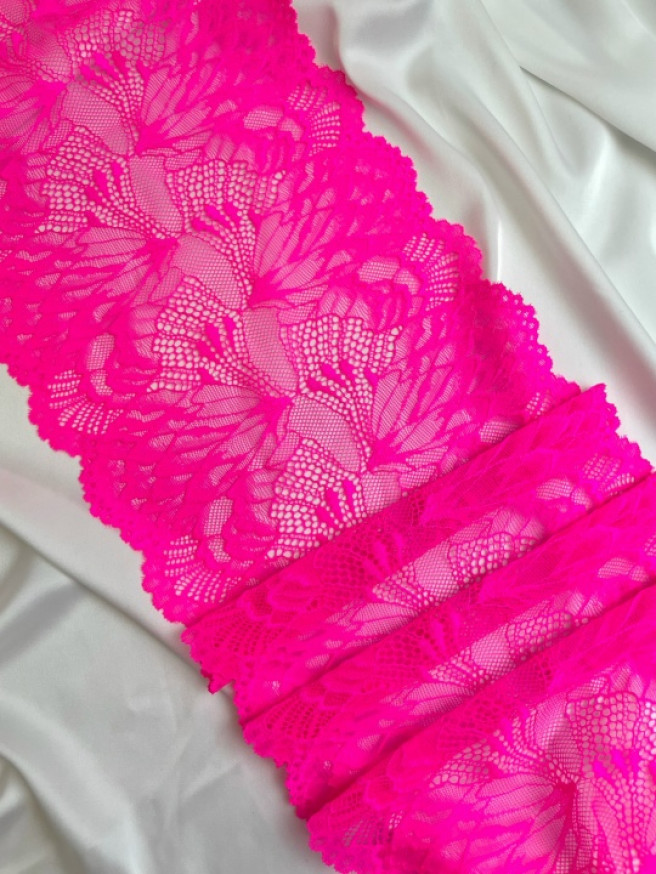 Кружево эластичное 22см, розовый неон(20).